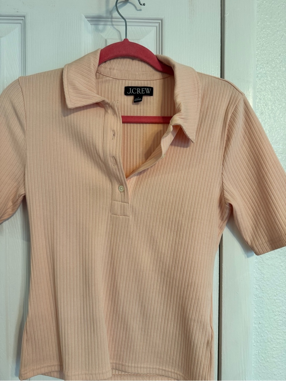 J. Crew Ribbed Short-Sleeve Polo in Soft Peach